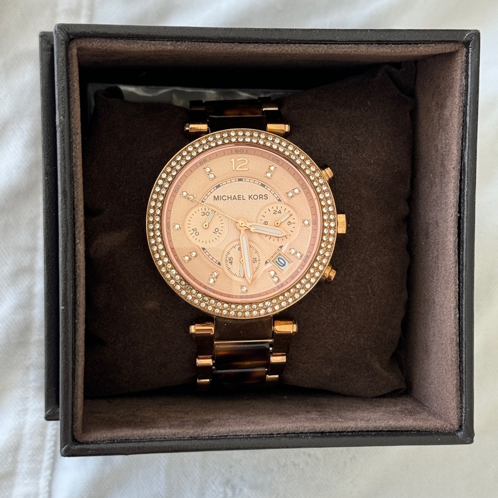 Michael Kors Parker Rose Gold Dial Two Tone Steel Strap Watch for Women - MK5538